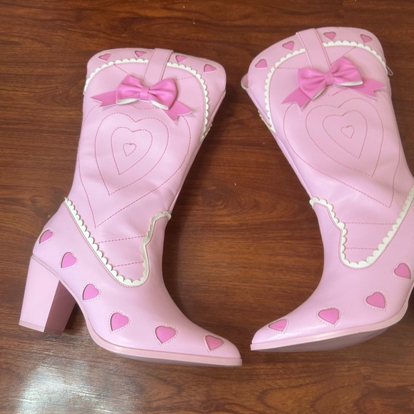 Y.R.U. X Dolls Kill Pink Heart Bow Coquette Space Barbie Cowgirl Boots NIB 8 - Picture 6 of 16